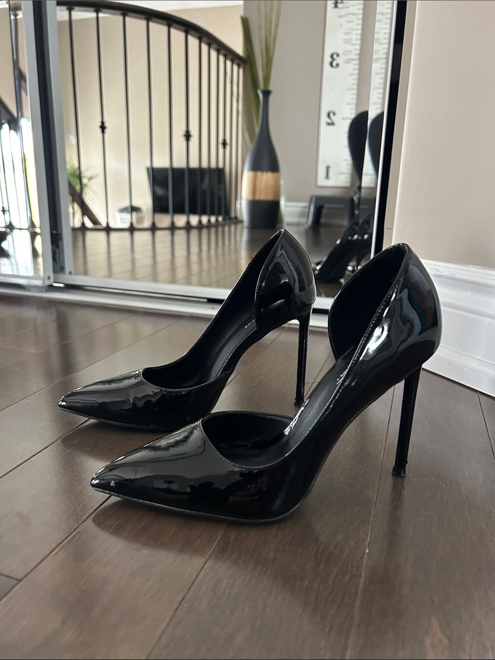 Black Patent Pointed-Toe Stiletto Pumps - spring